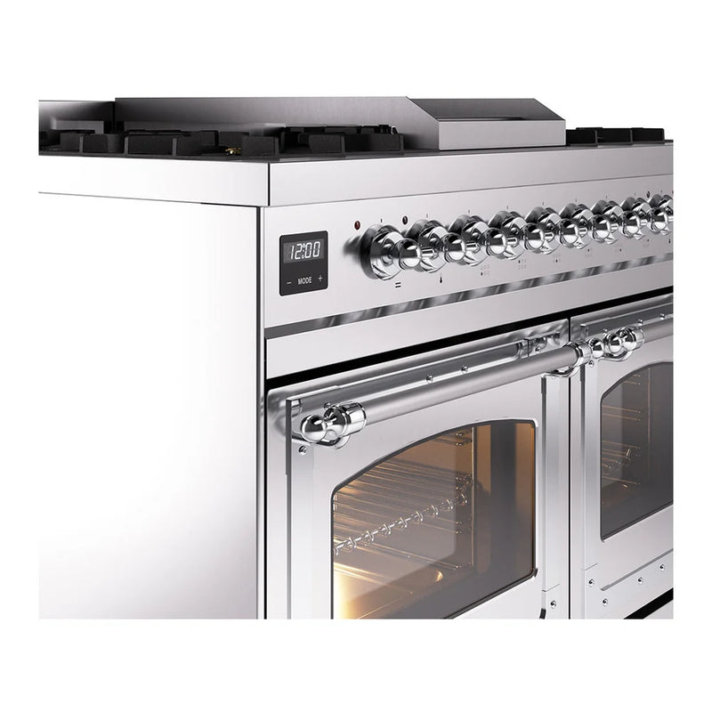 ILVE Nostalgie II Noblesse 40" Dual Fuel Freestanding Range in Stainless Steel with Chrome Trim, UND40FNMPSSC