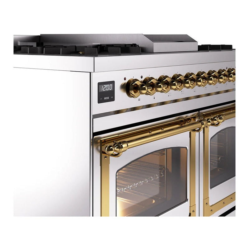 ILVE Nostalgie II Noblesse 40" Dual Fuel Freestanding Range in Stainless Steel with Brass Trim, UND40FNMPSSGLP