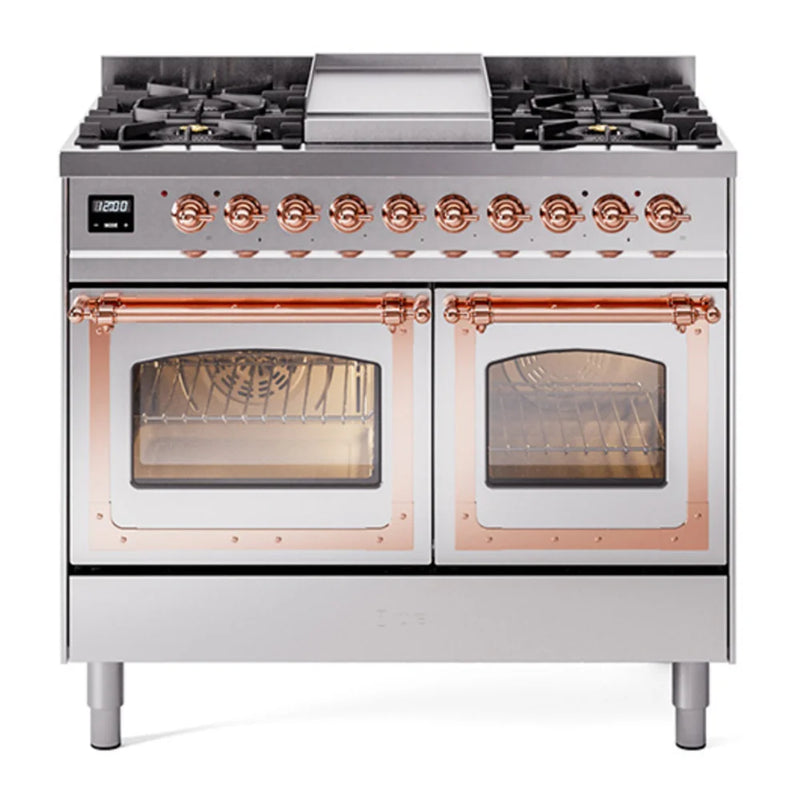 ILVE Nostalgie II Noblesse 40" Dual Fuel Freestanding Range in Stainless Steel with Copper Trim, UND40FNMPSSPLP