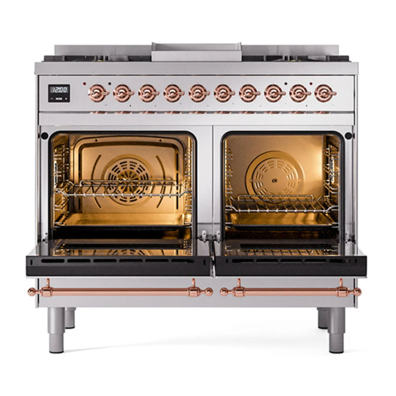 ILVE Nostalgie II Noblesse 40" Dual Fuel Freestanding Range in Stainless Steel with Copper Trim, UND40FNMPSSPLP