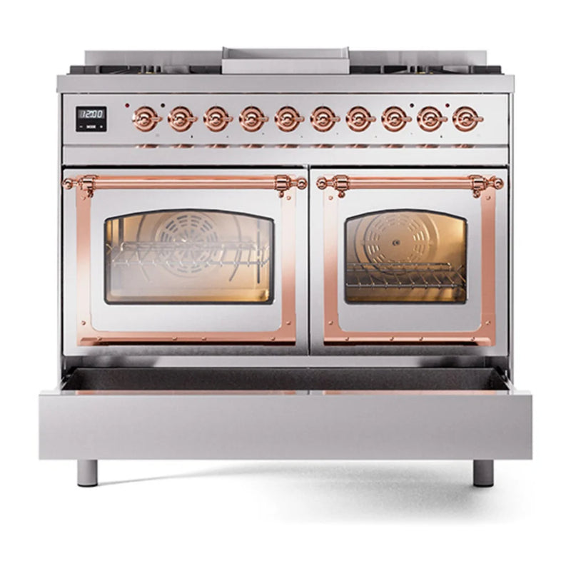 ILVE Nostalgie II Noblesse 40" Dual Fuel Freestanding Range in Stainless Steel with Copper Trim, UND40FNMPSSPLP