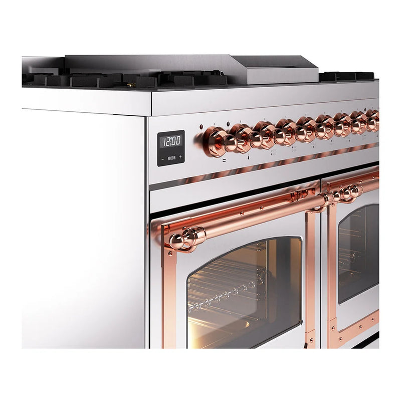 ILVE Nostalgie II Noblesse 40" Dual Fuel Freestanding Range in Stainless Steel with Copper Trim, UND40FNMPSSPLP