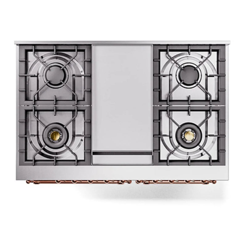 ILVE Nostalgie II Noblesse 40" Dual Fuel Freestanding Range in Stainless Steel with Copper Trim, UND40FNMPSSPLP