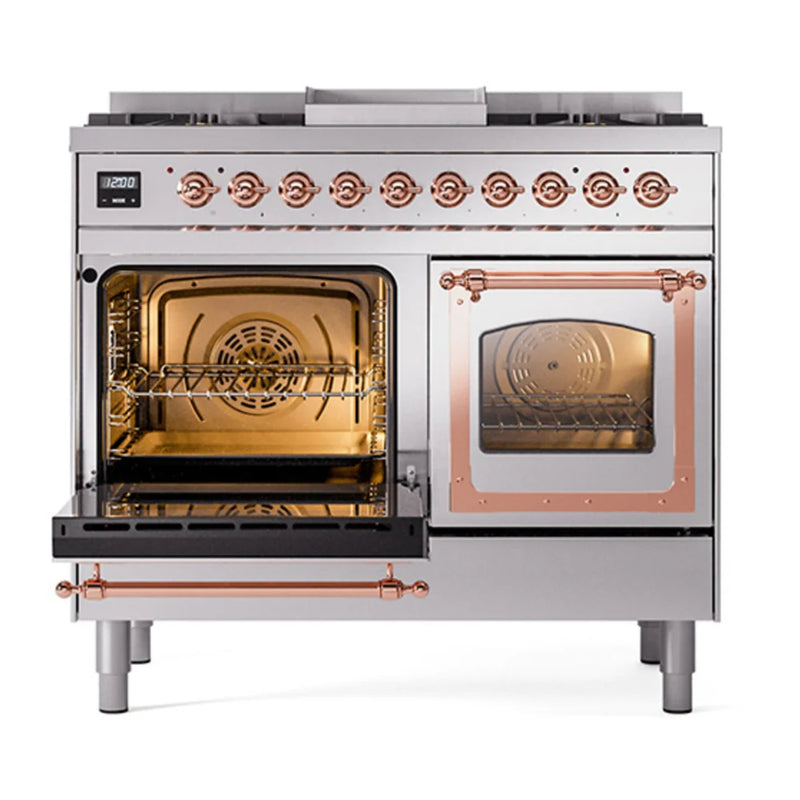 ILVE Nostalgie II Noblesse 40" Dual Fuel Freestanding Range in Stainless Steel with Copper Trim, UND40FNMPSSP