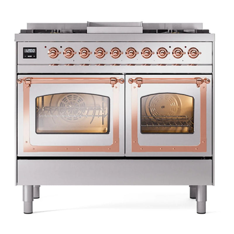 ILVE Nostalgie II Noblesse 40" Dual Fuel Freestanding Range in Stainless Steel with Copper Trim, UND40FNMPSSP