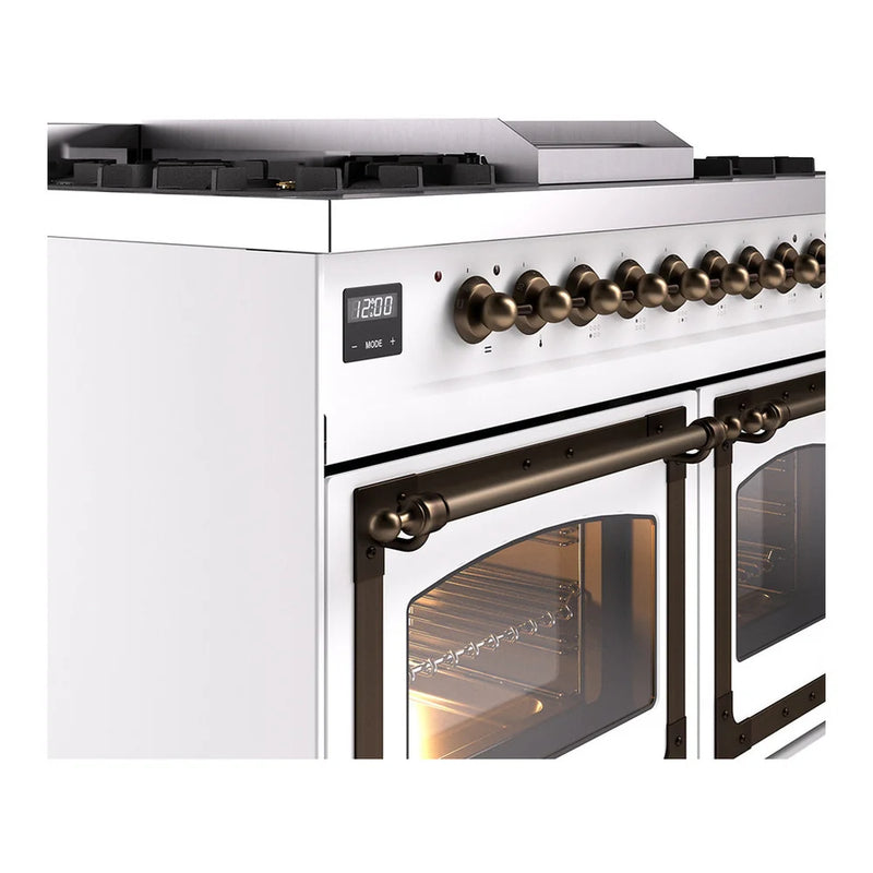 ILVE Nostalgie II Noblesse 40" Dual Fuel Freestanding Range in White with Burnished Trim, UND40FNMPWHB