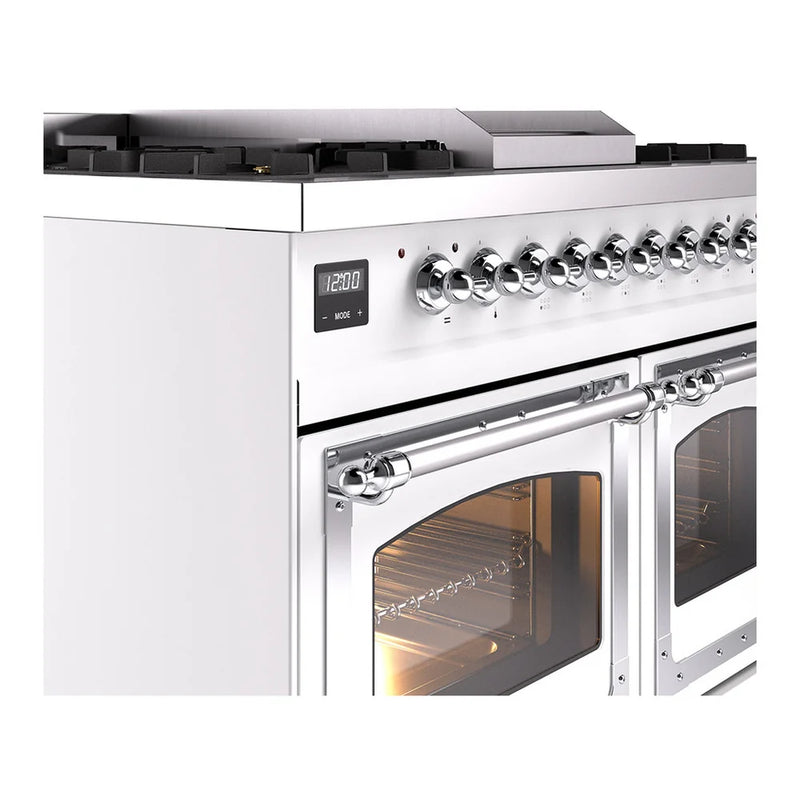 ILVE Nostalgie II Noblesse 40" Dual Fuel Freestanding Range in White with Chrome Trim, UND40FNMPWHC