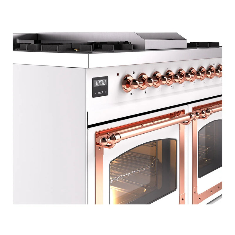 ILVE Nostalgie II Noblesse 40" Dual Fuel Freestanding Range in White with Copper Trim, UND40FNMPWHP