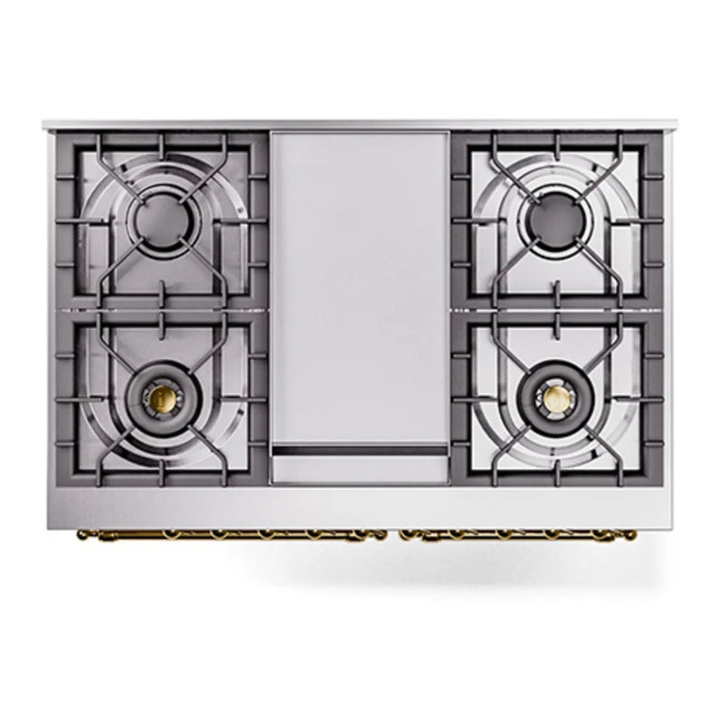 ILVE Nostalgie II Noblesse 40" Dual Fuel Freestanding Range in Antique White with Brass Trim, UND40FQNMPAWG