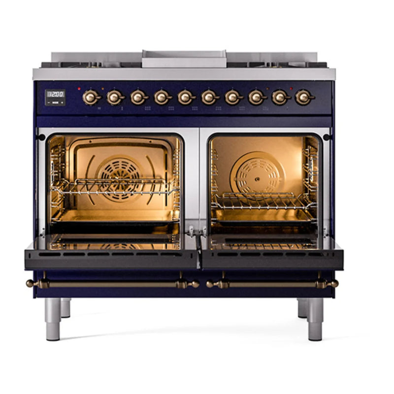 ILVE Nostalgie II Noblesse 40" Dual Fuel Freestanding Range in Midnight Blue with Burnished Trim, UND40FQNMPMBBLP