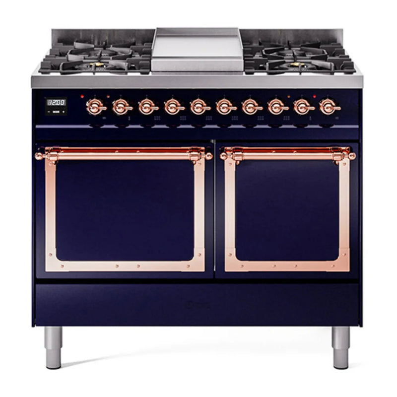 ILVE Nostalgie II Noblesse 40" Dual Fuel Freestanding Range in Midnight Blue with Copper Trim, UND40FQNMPMBP