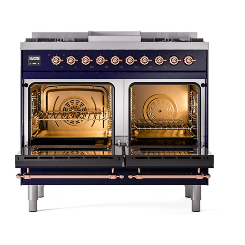 ILVE Nostalgie II Noblesse 40" Dual Fuel Freestanding Range in Midnight Blue with Copper Trim, UND40FQNMPMBP