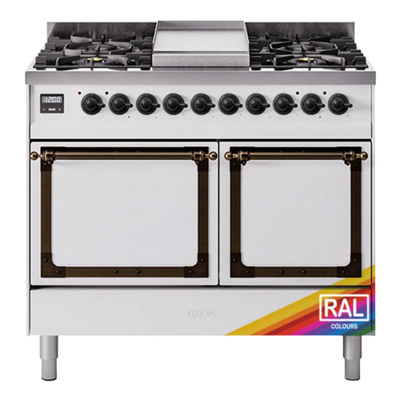 ILVE Nostalgie II Noblesse 40" Dual Fuel Freestanding Range in RAL Color with Burnished Trim, UND40FQNMPRABLP