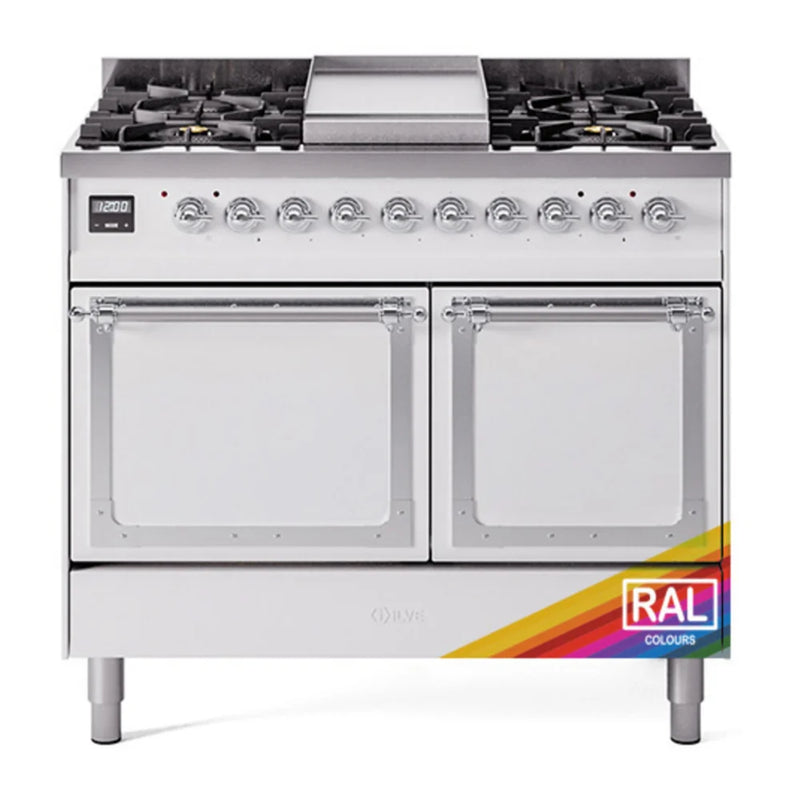 ILVE Nostalgie II Noblesse 40" Dual Fuel Freestanding Range in RAL Color with Chrome Trim, UND40FQNMPRACLP