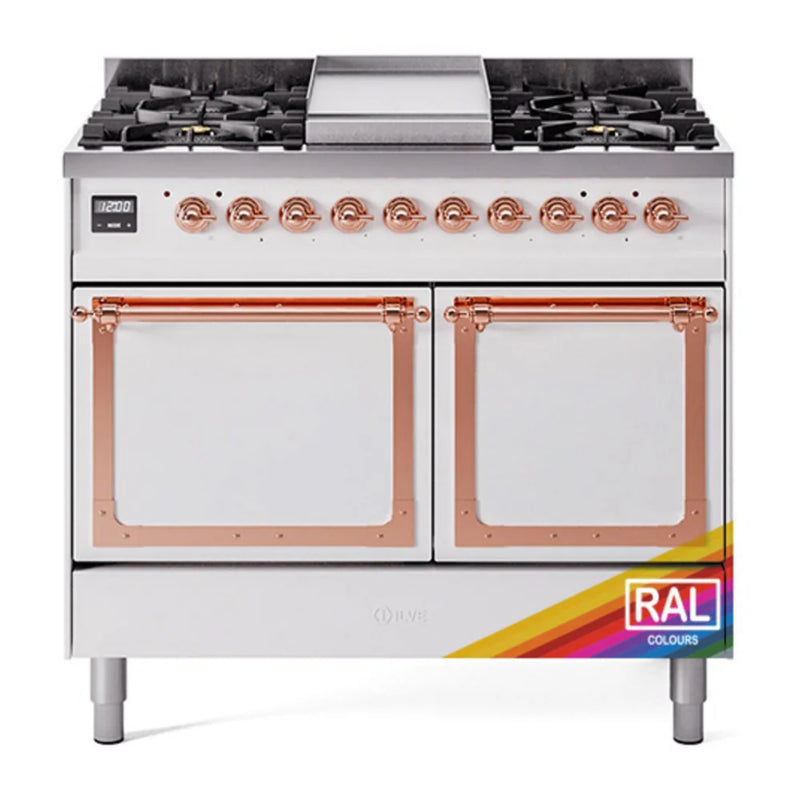 ILVE Nostalgie II Noblesse 40" Dual Fuel Freestanding Range in RAL Color with Copper Trim, UND40FQNMPRAP
