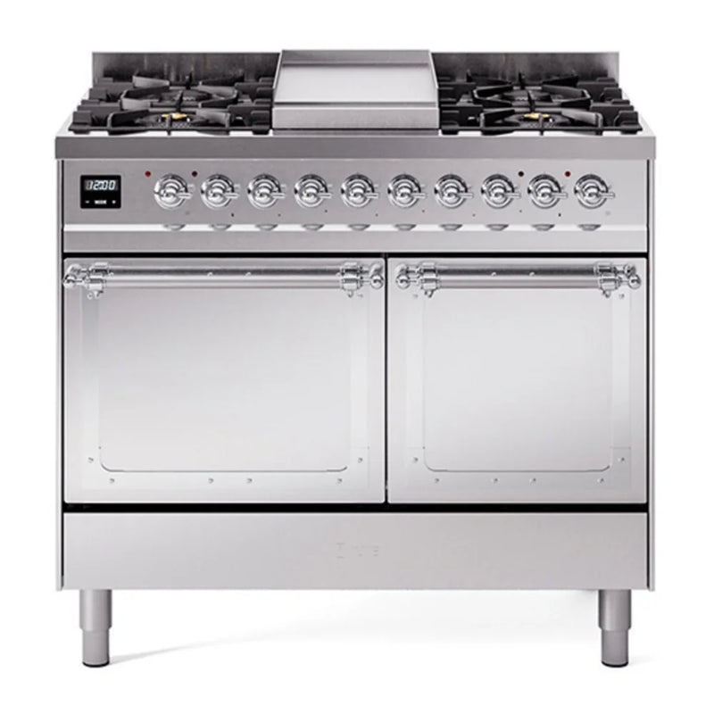 ILVE Nostalgie II Noblesse 40" Dual Fuel Freestanding Range in Stainless Steel with Chrome Trim, UND40FQNMPSSCLP
