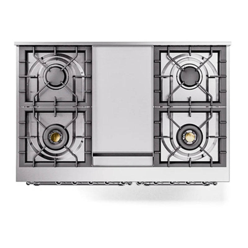 ILVE Nostalgie II Noblesse 40" Dual Fuel Freestanding Range in White with Chrome Trim, UND40FQNMPWHCLP