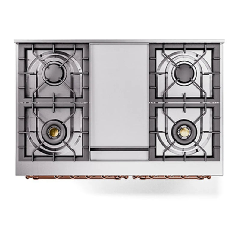 ILVE Nostalgie II Noblesse 40" Dual Fuel Freestanding Range in White with Copper Trim, UND40FQNMPWHP