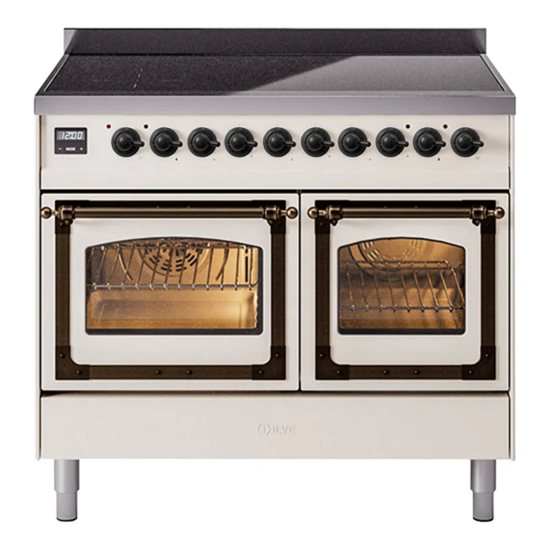 ILVE Nostalgie II Noblesse 40" Induction Freestanding Range in Antique White with Burnished Trim, UNDI406NMPAWB