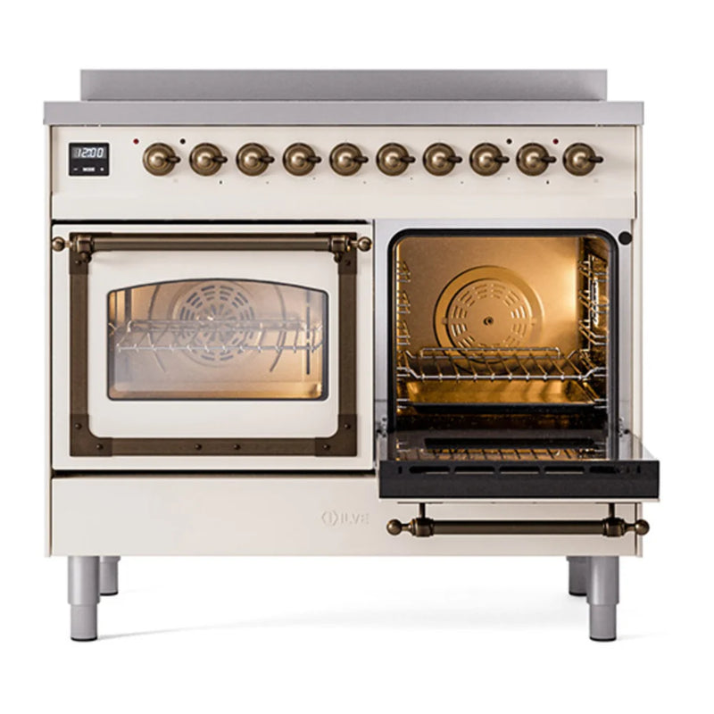 ILVE Nostalgie II Noblesse 40" Induction Freestanding Range in Antique White with Burnished Trim, UNDI406NMPAWB