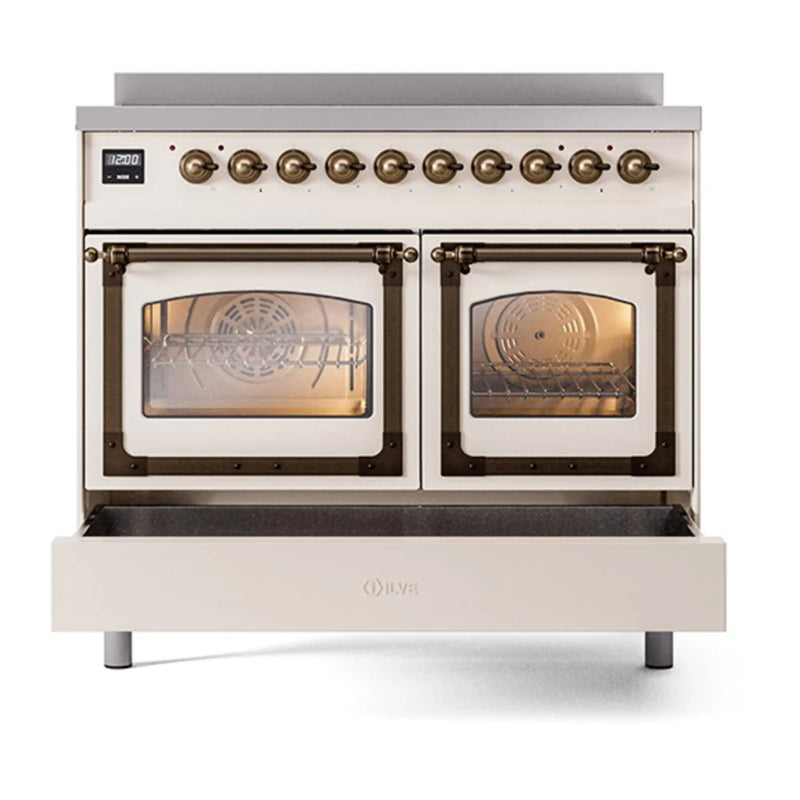 ILVE Nostalgie II Noblesse 40" Induction Freestanding Range in Antique White with Burnished Trim, UNDI406NMPAWB
