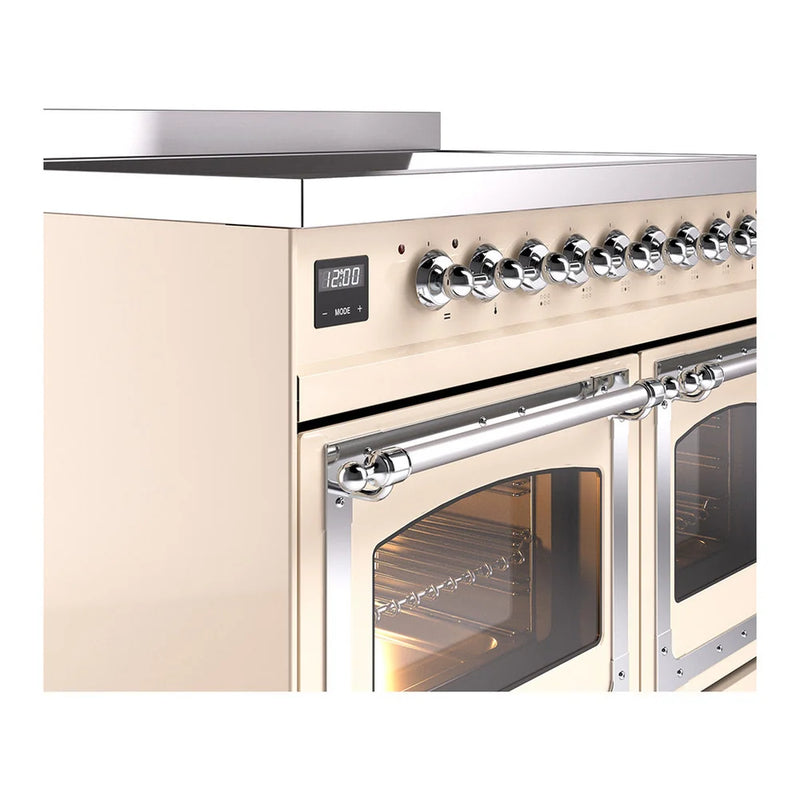ILVE Nostalgie II Noblesse 40" Induction Freestanding Range in Antique White with Chrome Trim, UNDI406NMPAWC