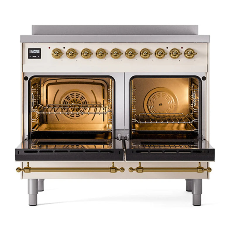 ILVE Nostalgie II Noblesse 40" Induction Freestanding Range in Antique White with Brass Trim, UNDI406NMPAWG