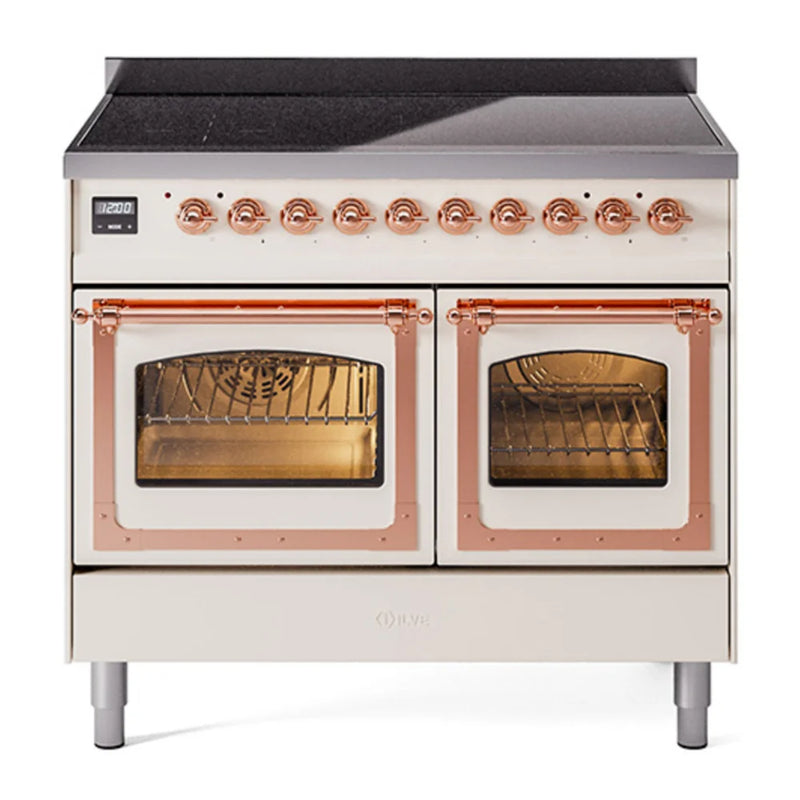 ILVE Nostalgie II Noblesse 40" Induction Freestanding Range in Antique White with Copper Trim, UNDI406NMPAWP