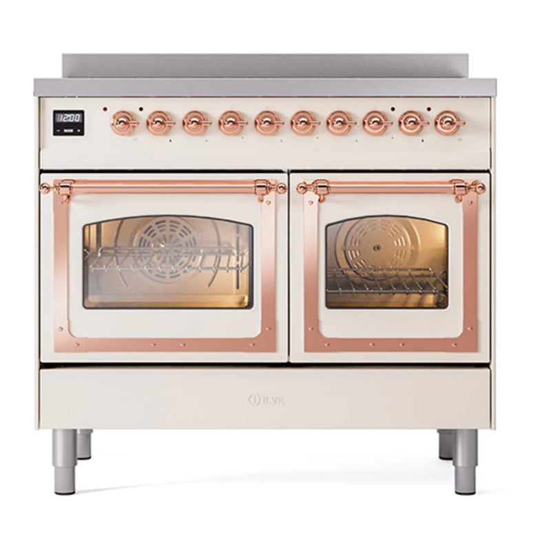 ILVE Nostalgie II Noblesse 40" Induction Freestanding Range in Antique White with Copper Trim, UNDI406NMPAWP