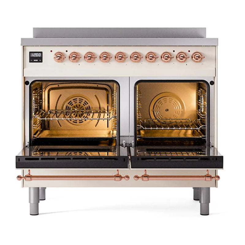 ILVE Nostalgie II Noblesse 40" Induction Freestanding Range in Antique White with Copper Trim, UNDI406NMPAWP
