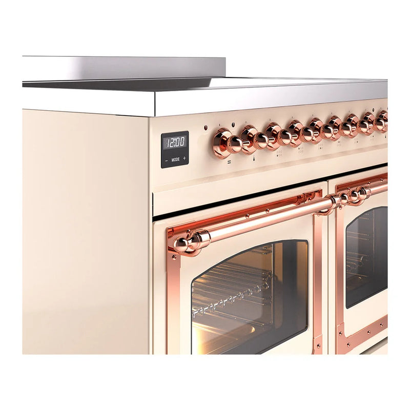 ILVE Nostalgie II Noblesse 40" Induction Freestanding Range in Antique White with Copper Trim, UNDI406NMPAWP