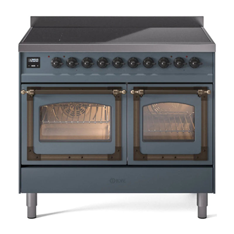 ILVE Nostalgie II Noblesse 40" Induction Freestanding Range in Blue Grey with Burnished Trim, UNDI406NMPBGB
