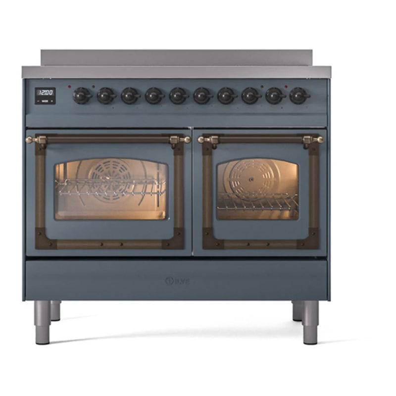 ILVE Nostalgie II Noblesse 40" Induction Freestanding Range in Blue Grey with Burnished Trim, UNDI406NMPBGB