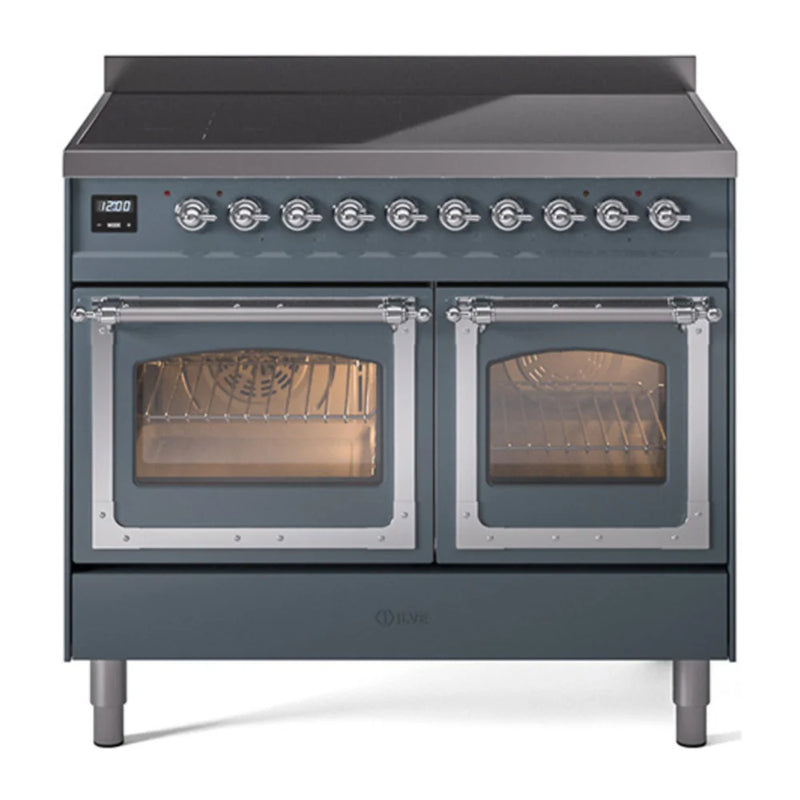 ILVE Nostalgie II Noblesse 40" Induction Freestanding Range in Blue Grey with Chrome Trim, UNDI406NMPBGC