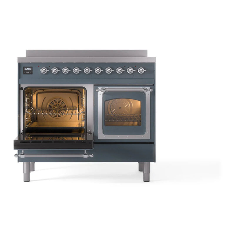 ILVE Nostalgie II Noblesse 40" Induction Freestanding Range in Blue Grey with Chrome Trim, UNDI406NMPBGC