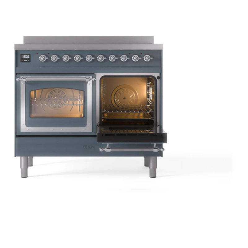 ILVE Nostalgie II Noblesse 40" Induction Freestanding Range in Blue Grey with Chrome Trim, UNDI406NMPBGC