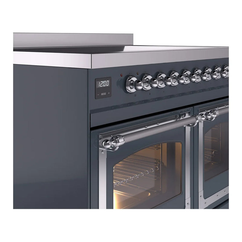 ILVE Nostalgie II Noblesse 40" Induction Freestanding Range in Blue Grey with Chrome Trim, UNDI406NMPBGC