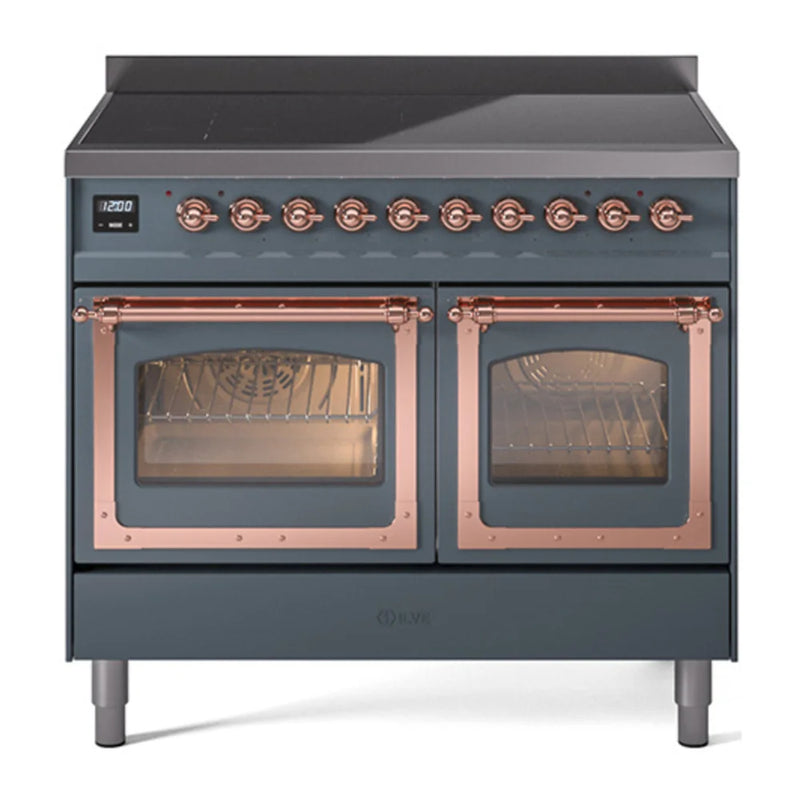 ILVE Nostalgie II Noblesse 40" Induction Freestanding Range in Blue Grey with Copper Trim, UNDI406NMPBGP