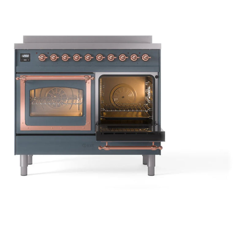 ILVE Nostalgie II Noblesse 40" Induction Freestanding Range in Blue Grey with Copper Trim, UNDI406NMPBGP