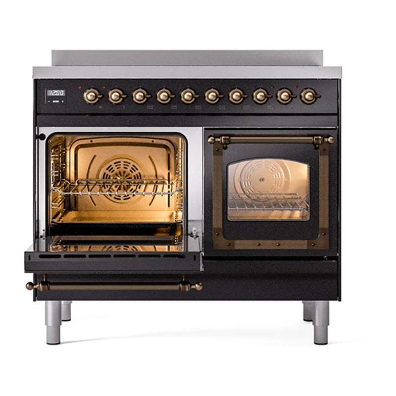 ILVE Nostalgie II Noblesse 40" Induction Freestanding Range in Glossy Black with Burnished Trim, UNDI406NMPBKB