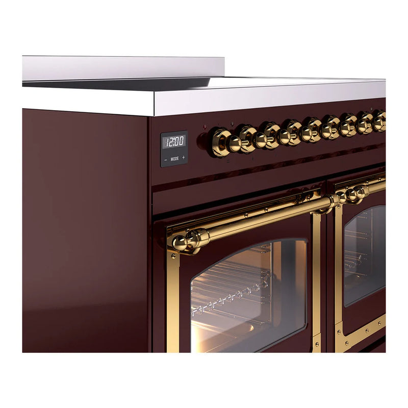 ILVE Nostalgie II Noblesse 40" Electric Freestanding Range in Burgundy with Brass Trim, UNDI406NMPBUG