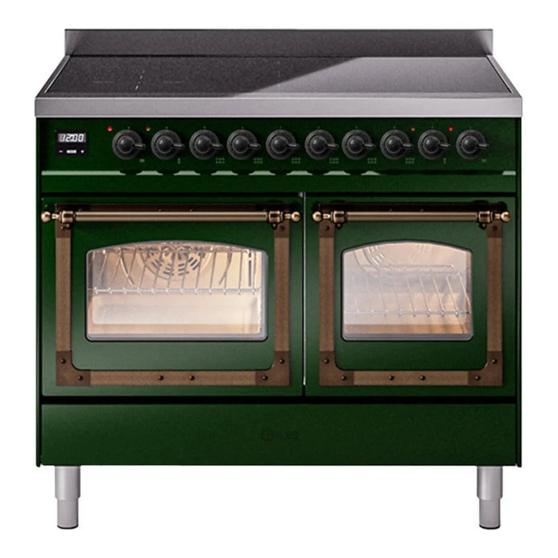ILVE Nostalgie II Noblesse 40" Induction Freestanding Range in Emerald Green with Burnished Trim, UNDI406NMPEGB