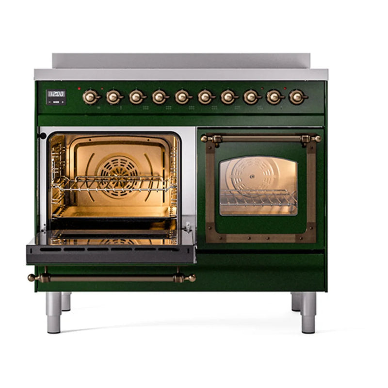 ILVE Nostalgie II Noblesse 40" Induction Freestanding Range in Emerald Green with Burnished Trim, UNDI406NMPEGB