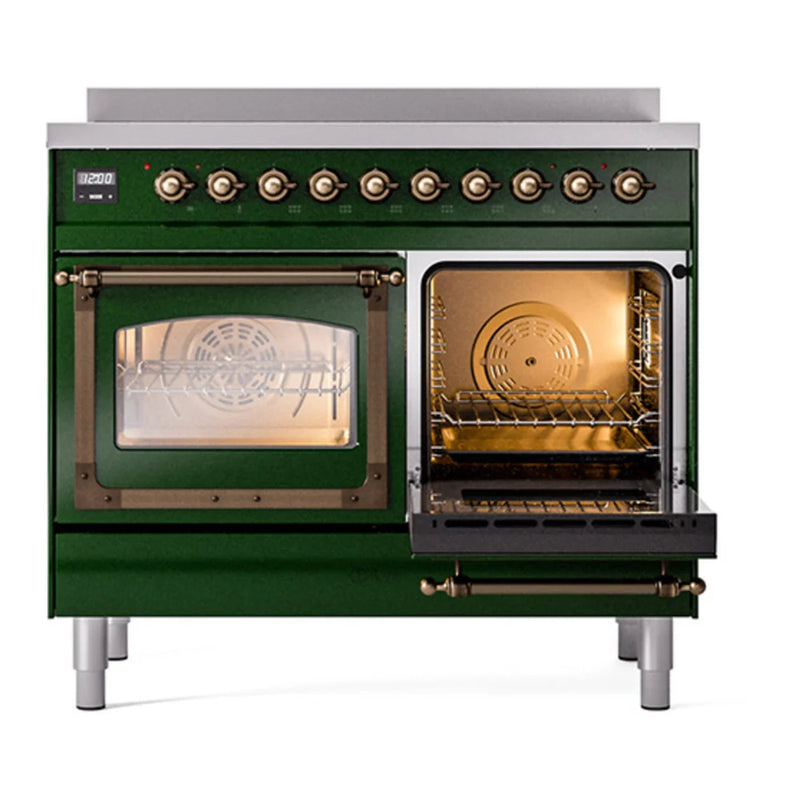 ILVE Nostalgie II Noblesse 40" Induction Freestanding Range in Emerald Green with Burnished Trim, UNDI406NMPEGB