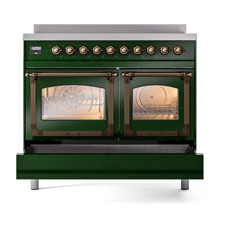 ILVE Nostalgie II Noblesse 40" Induction Freestanding Range in Emerald Green with Burnished Trim, UNDI406NMPEGB