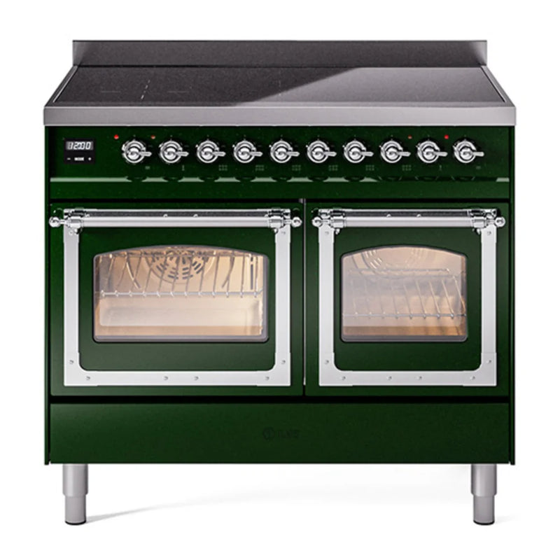 ILVE Nostalgie II Noblesse 40" Induction Freestanding Range in Emerald Green with Chrome Trim, UNDI406NMPEGC