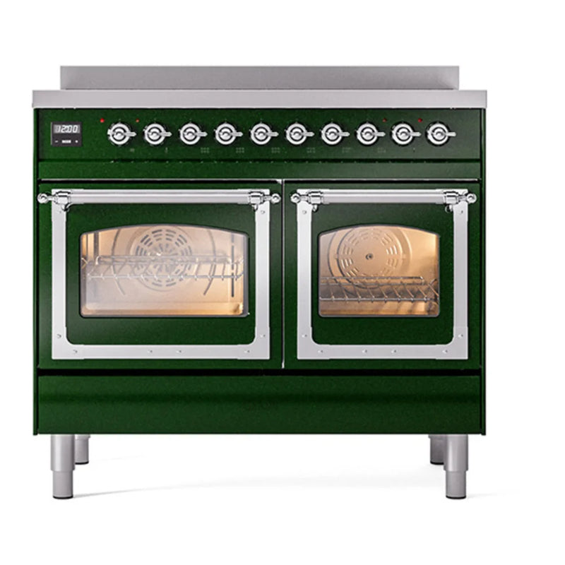 ILVE Nostalgie II Noblesse 40" Induction Freestanding Range in Emerald Green with Chrome Trim, UNDI406NMPEGC