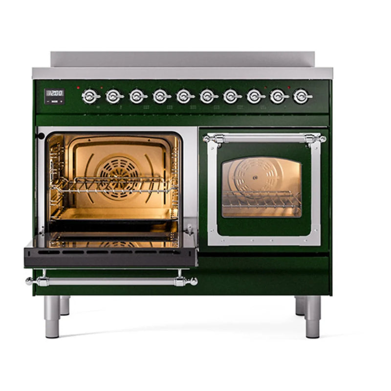 ILVE Nostalgie II Noblesse 40" Induction Freestanding Range in Emerald Green with Chrome Trim, UNDI406NMPEGC