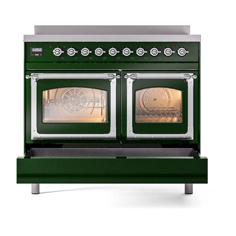 ILVE Nostalgie II Noblesse 40" Induction Freestanding Range in Emerald Green with Chrome Trim, UNDI406NMPEGC