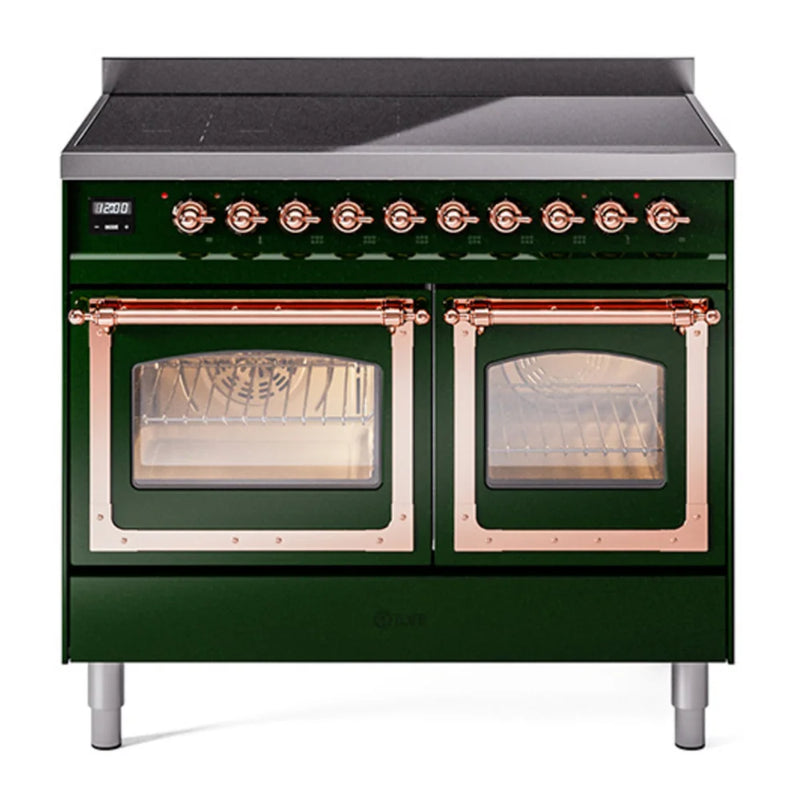 ILVE Nostalgie II Noblesse 40" Induction Freestanding Range in Emerald Green with Copper Trim, UNDI406NMPEGP